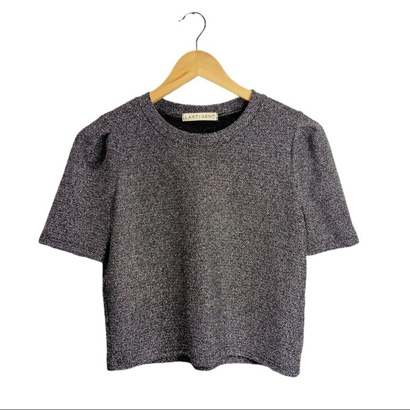 Lartigent Metallic Puff Sleeve Cropped Top - Picture 1 of 9